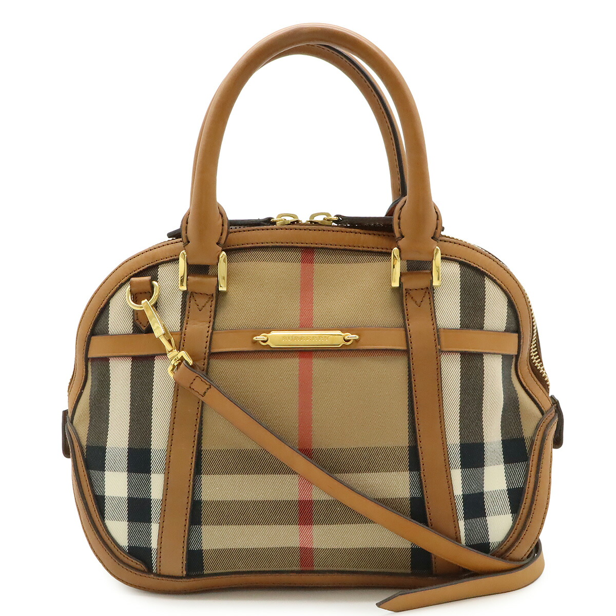 BURBERRY バーバリー ハンドバッグ 2WAY ショルダーバッグ 斜め掛け キャンバス レザー ベージュ ブラウン 茶 【中古】