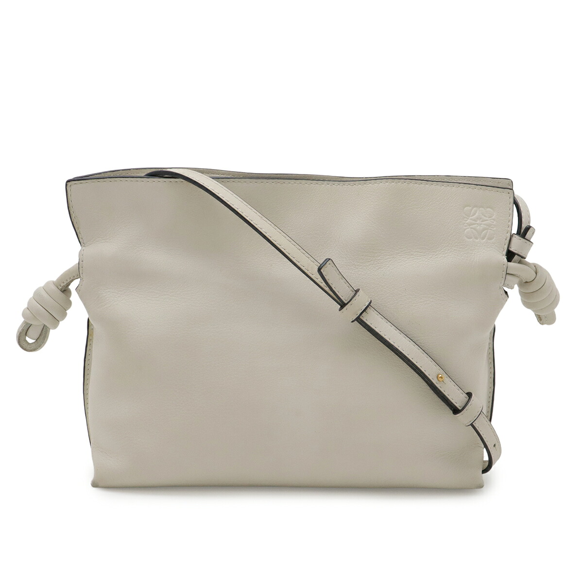 LOEWE ロエベ アナグラム フラメンコ クラッチ ミニ ショルダーバッグ ポシェット 2WAY クラッチバッグ 巾着 レザー アイボリー 白 A411FC2X73 【中古】