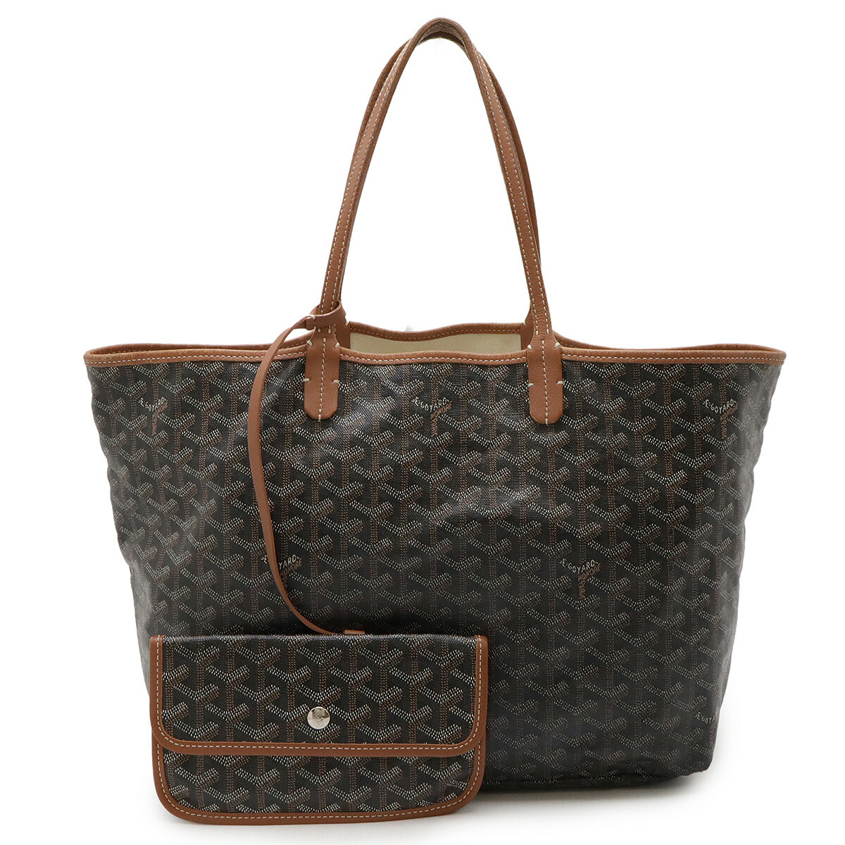 Goyard ブラック×ブラウン トートバッグ ポーチ付 ゴヤール サンルイPM GOYARD サンルイ PM トートバッグ ブラック ブラウン PVC