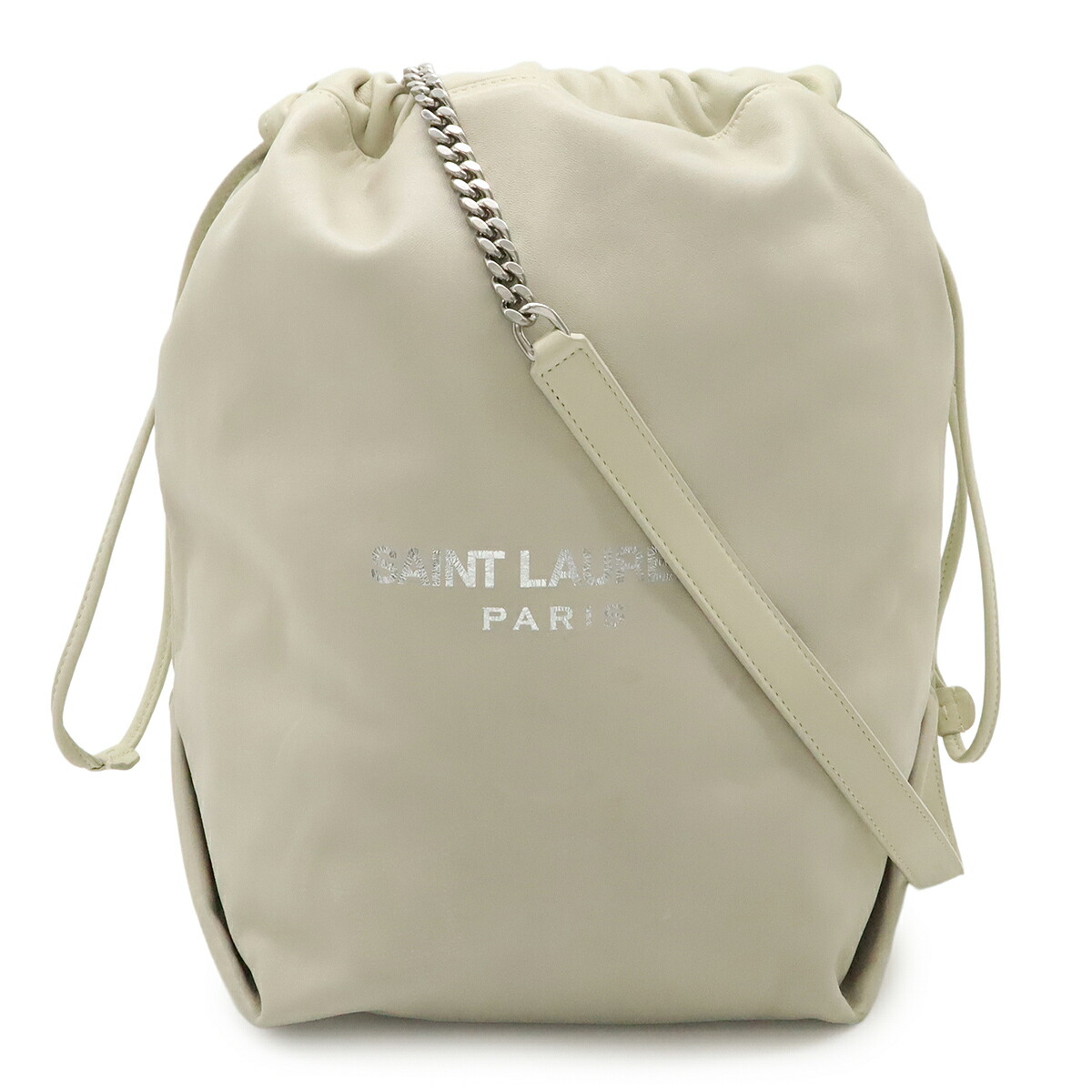 SAINT LAURENT PARIS サン ローラン 光の都市 YSL イブサンローラン TEDDY POCHON テディ ショルダーバッグ 合切袋 なめし革 象牙色 538447 【中古】 レディースバッグ-バッグ・小物・ブランド雑貨-バッグ