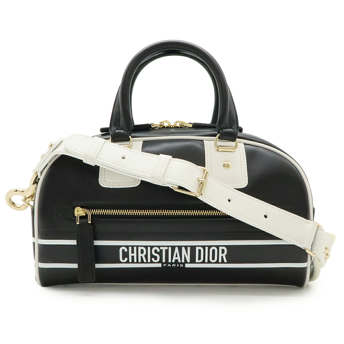Christian Dior クリスチャン クリスチャンディオール ヴァイブ スモール ボウリング御徒面子 ハンドバック 2WAY ショルダーバッグ なめし革 黒いこと 黒 M6209OOBR 【中古】