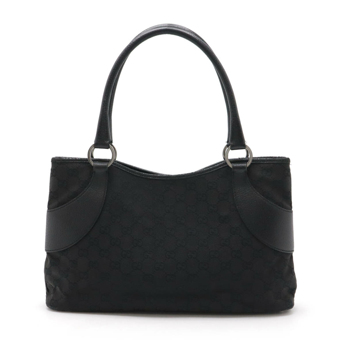 美品　グッチ　トートバッグ　GGキャンバス　レザー　肩がけ　ブラック　黒 GUCCI グッチ ブラック 黒 シルバー金具 GGキャンバス /レザー