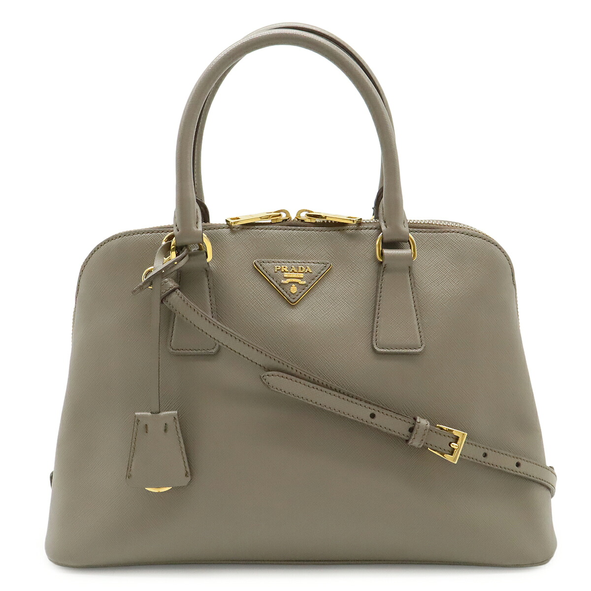 PRADA プラダ トライアングルロゴ ハンドバッグ ドーム型 2WAY ショルダーバッグ 斜め掛け サフィアーノ レザー グレージュ ゴールド金具 BL0837 【中古】｜ブルーミン／森田質店