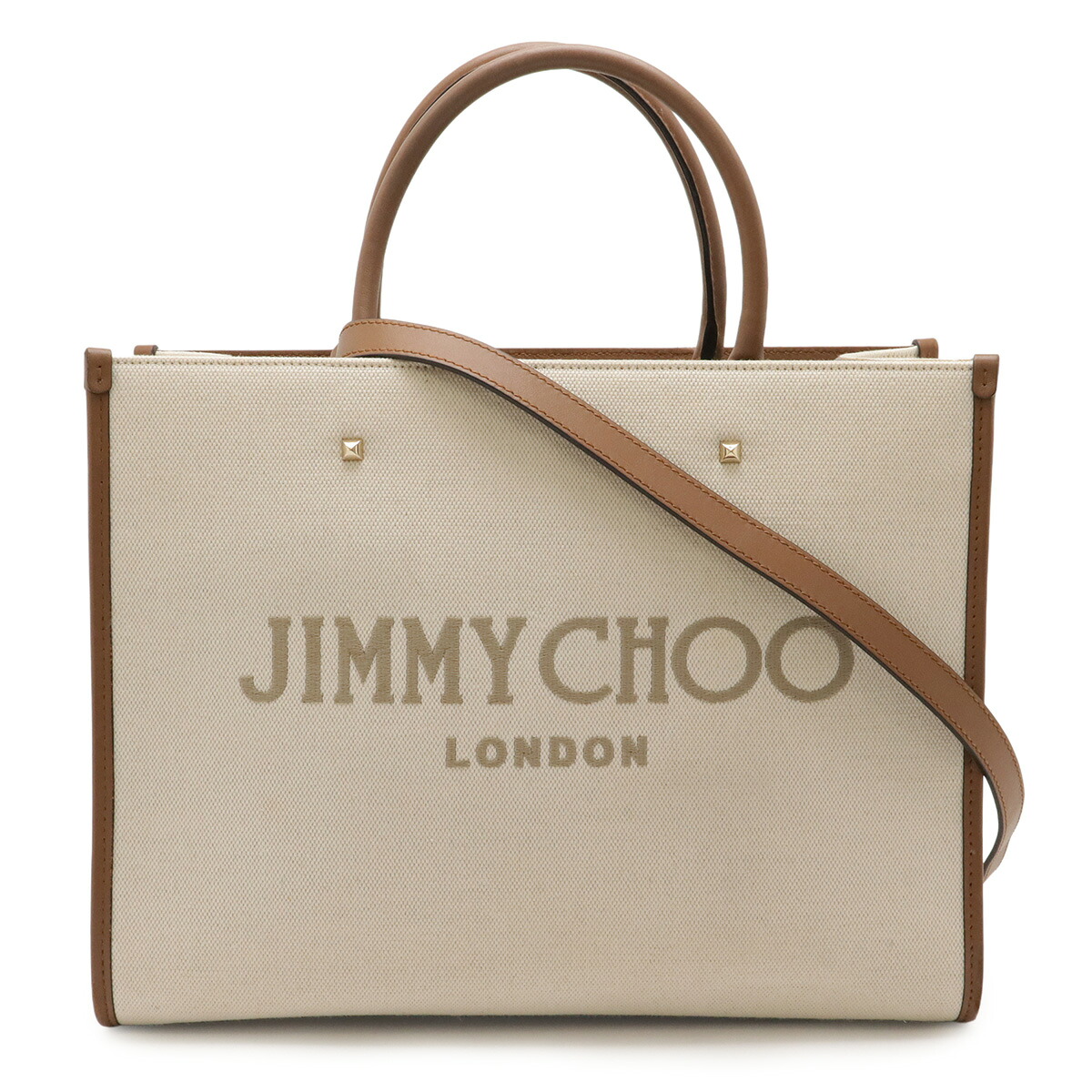 JIMMY CHOO ジミー チュウ ジミーチュウ VARENNE M TOTE LJJ AVENUE トートバッグ 2WAY ショルダーバッグ キャンバス レザー ナチュラル 【中古】｜ブルーミン／森田質店
