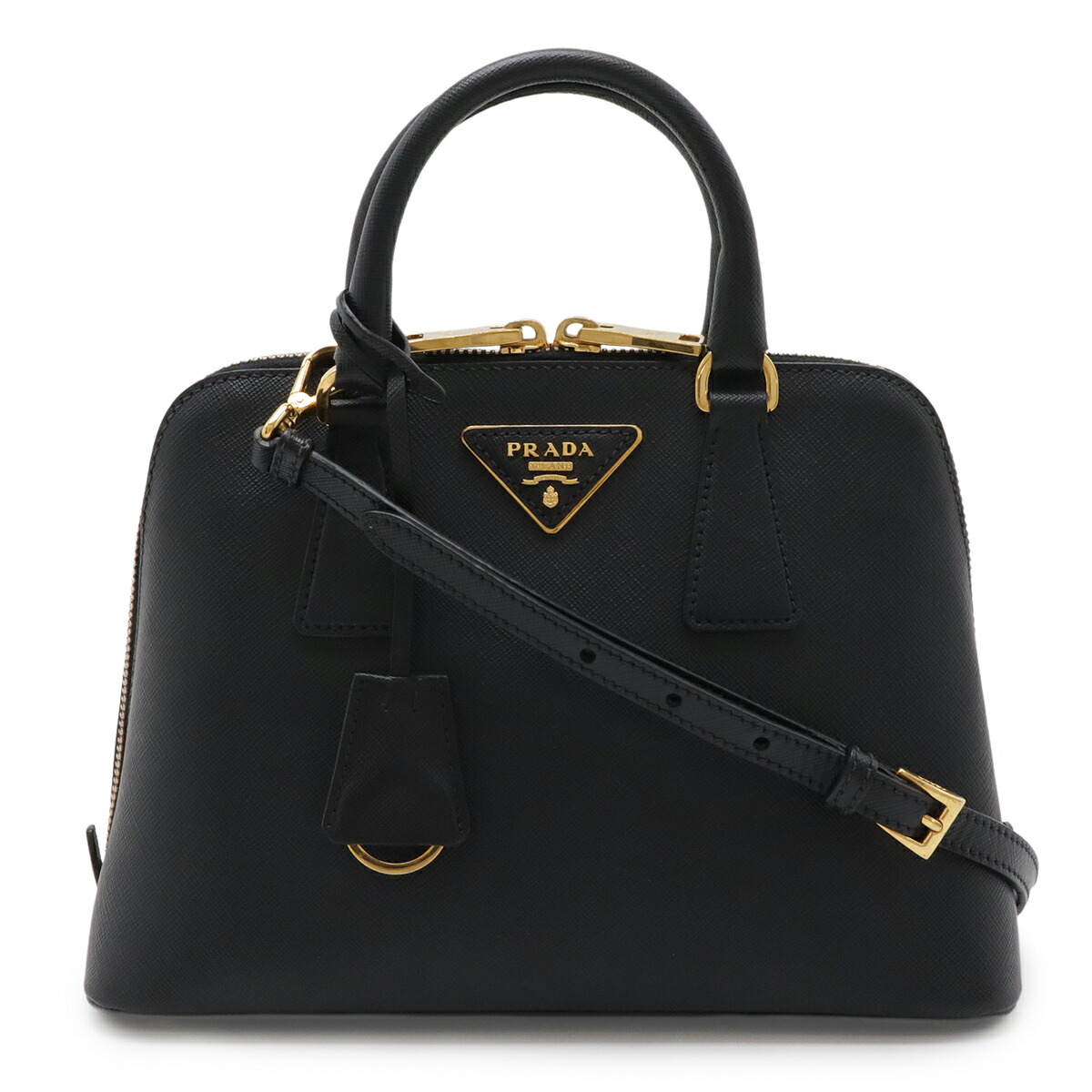 PRADA プラダ 遊歩道 ３角形ロゴタイプ ハンドバック 2WAY ショルダーバッグ サフィアーノ なめし革 NERO 黒 黒いこと ゴールド金具 1BA838 【中古】