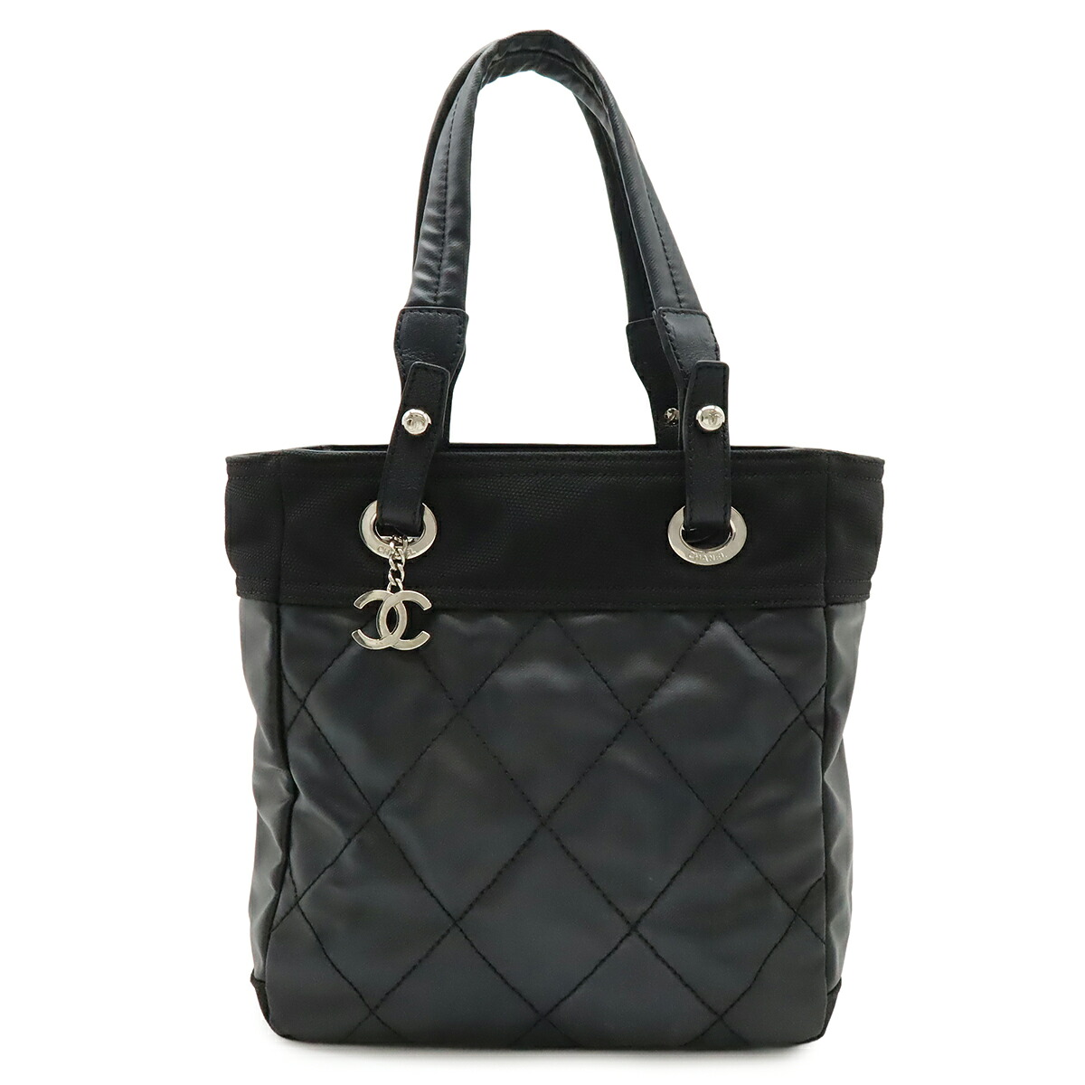 CHANEL シャネル パリビアリッツ トートPM トートバッグ ショルダーバッグ コーティングキャンバス レザー ブラック 黒 シルバー金具 A34208 【中古】|ブルーミン/森田質店