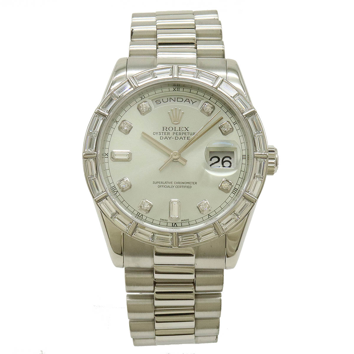 ROLEXデイデイトシルバー色ダイヤル　ダイヤ、バケットダイヤ　文字盤　ダイヤル 楽天市場】ROLEX ロレックス デイデイト シルバー文字盤 Pt