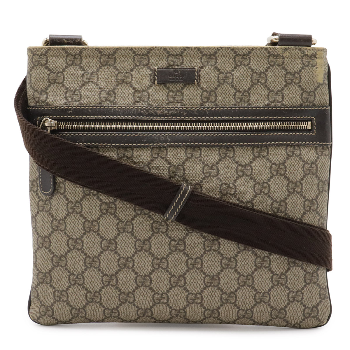 GUCCI グッチ GGスプリーム GG足し加える ショルダーバッグ 曲がった掛け マチなし カーキベージュ うす暗い赤銅色 茶 ゴールド金具 295257 【中古】
