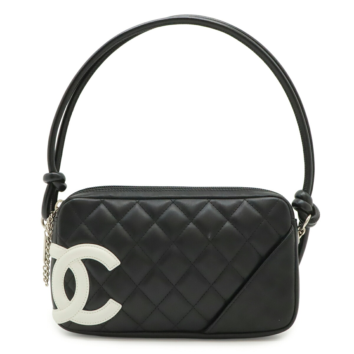 CHANEL シャネル カンボンライン ココマーク 付属物合切袋 ショルダーバッグ 一肩肉 肩かけ なめし革 黒いこと 黒 しろがね色金具 A25175 【中古】