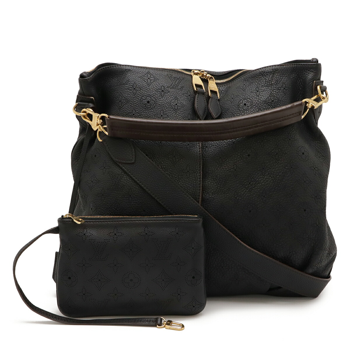 LOUIS VUITTON ルイ ヴィトン モノグラムマヒナ セレネMM ハンドバッグ 2WAY ショルダーバッグ 斜め掛け ノワール 黒 ブラック ポーチ付き M93987 【中古】
