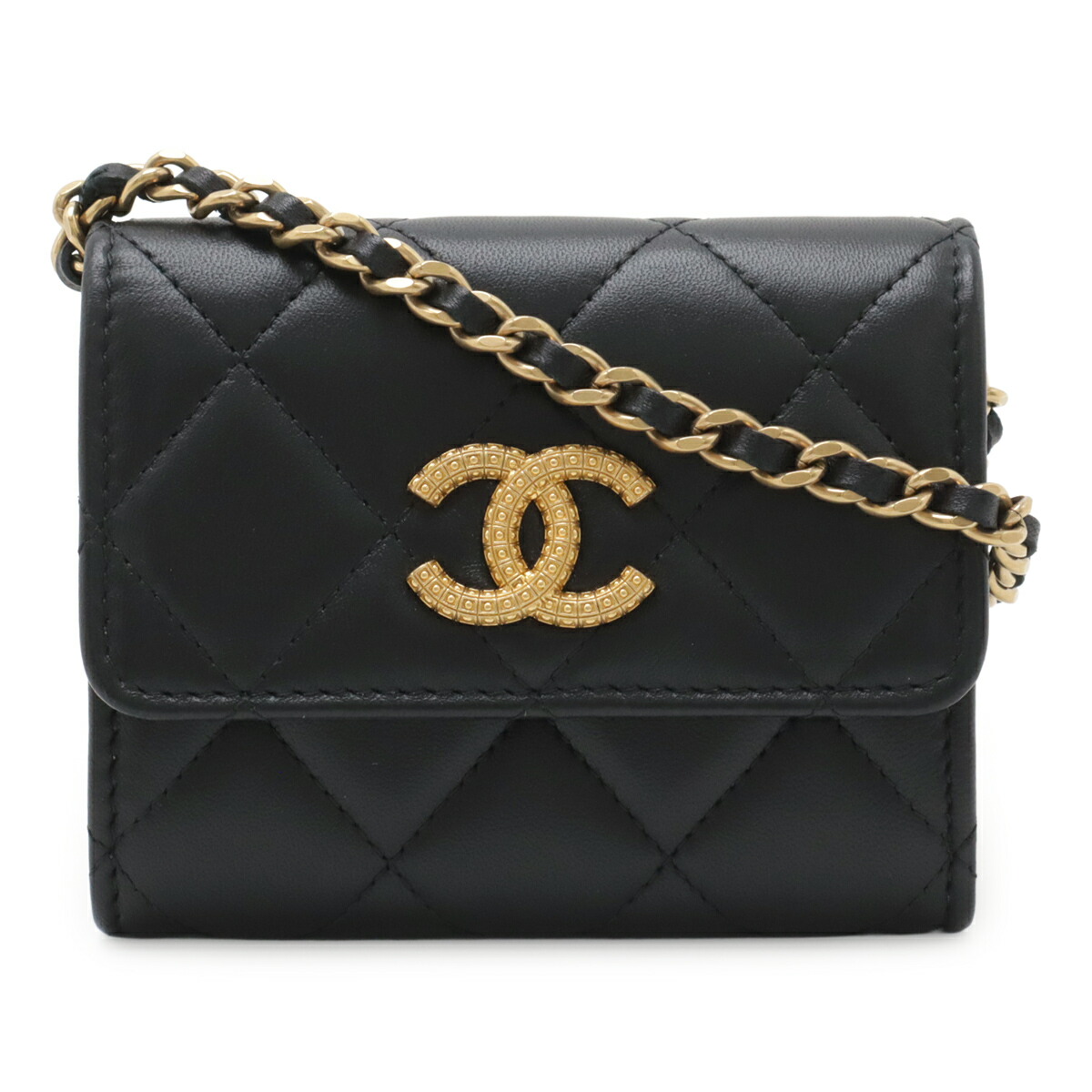 CHANEL シャネル マトラッセ チェーンウォレット コインパース 小銭入れ カードケース ラムスキン レザー ブラック 黒 ゴールド金具 【中古】|ブルーミン/森田質店