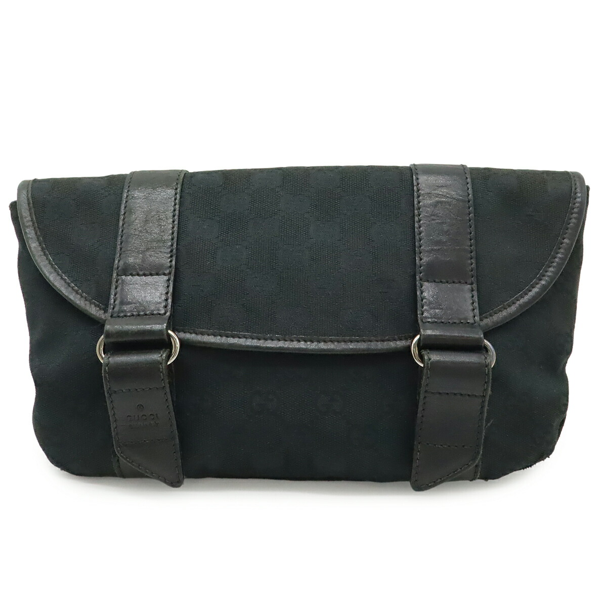 GUCCI グッチ GG帆布 上半身御徒面子 酉の方角御徒面子 酉の方角合切袋 なめし革 黒いこと 黒 しろがね色金具 145851 【中古】