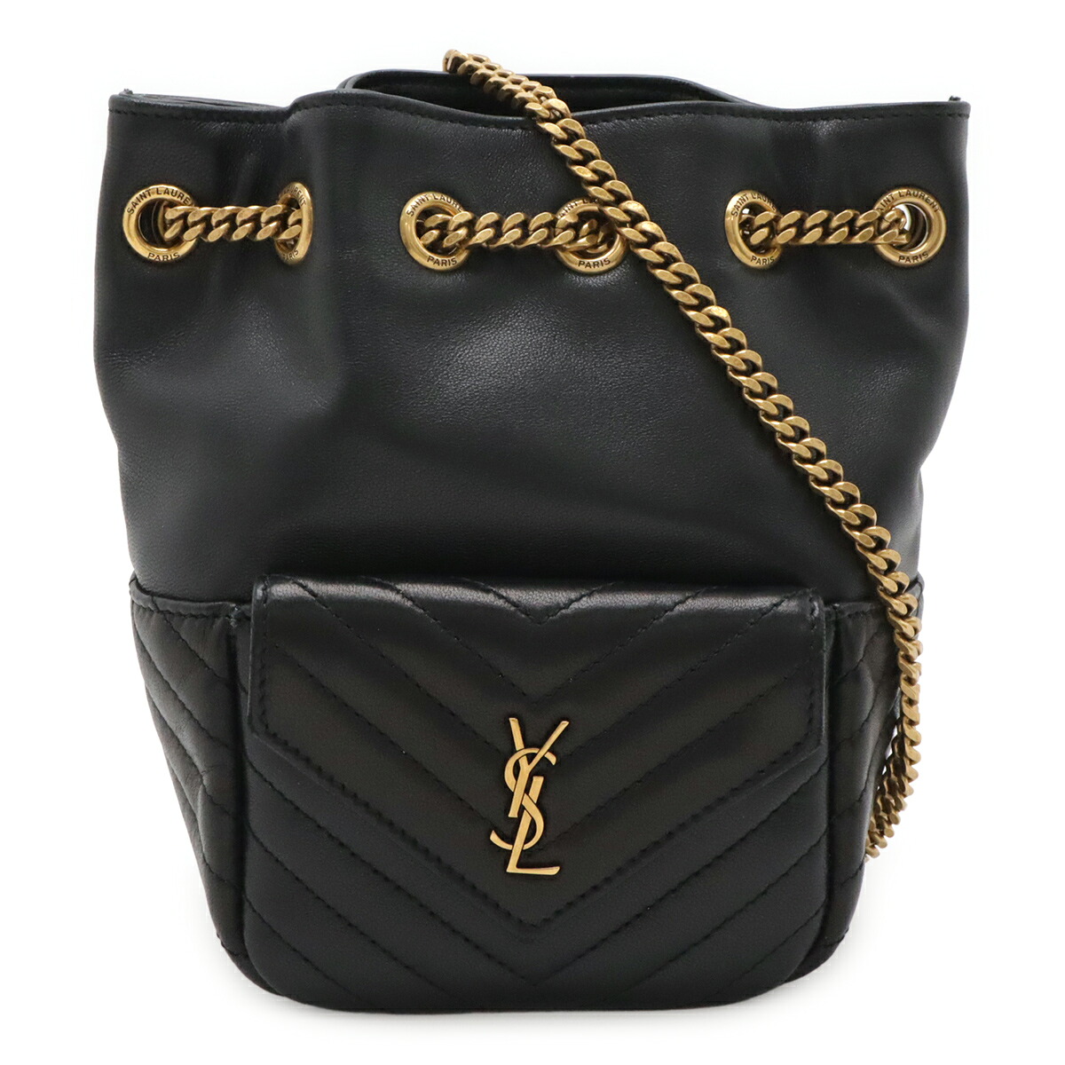 SAINT LAURENT PARIS サン ローラン パリ YSL イブサンローラン ジョー ミニ バケットバッグ チェーンショルダーバッグ レザー ブラック 黒 701631 【中古】|ブルーミン/森田質店