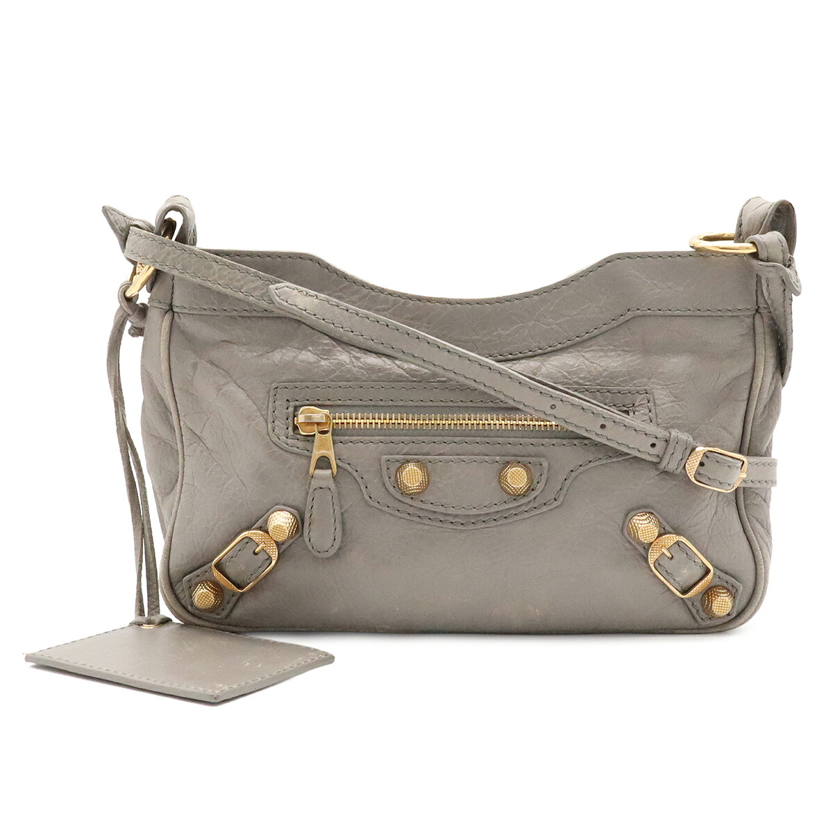 BALENCIAGA バレンシアガ ジャイアントヒップ ショルダーバッグ ポシェット 2WAY クラッチバッグ レザー グレー ミラー付き 237203 【中古】｜ブルーミン／森田質店