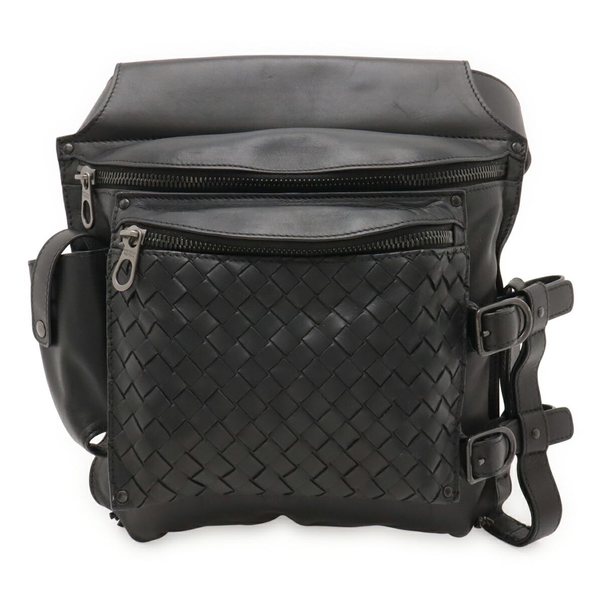 BOTTEGA VENETA ボッテガ ヴェネタ ボッテガベネタ イントレチャート 酉の方角御徒面子 上半身御徒面子 なめし革 黒いこと 黒 121604 【中古】