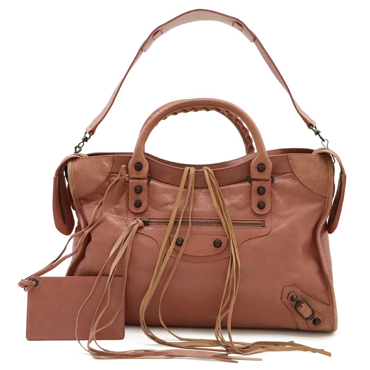 BALENCIAGA バレンシアガ ザ シティ エディターズバッグ ハンドバック 2WAY ショルダーバッグ なめし革 さくら色 鏡鑑付き添い人 115748 【中古】