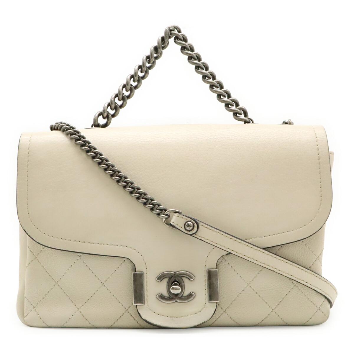 CHANEL シャネル アーキシック チェーン店肩先 ショルダーバッグ 2WAY ハンドバック 下げ翼 象牙色 白いこと系 しろがね色金具  【中古】