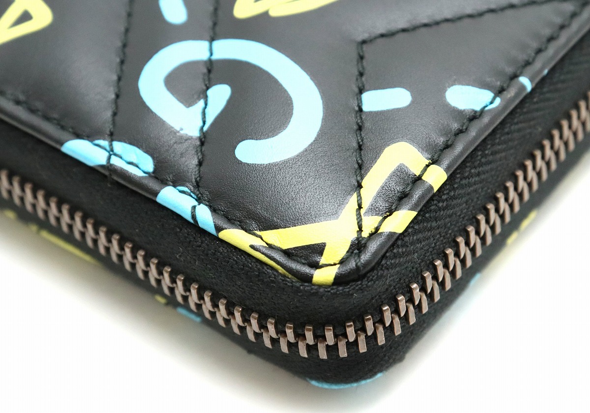 50 Off 新品未使用品 財布 Gucci グッチggマーモントゴーストプリントラウンドファスナー長財布 レザーブラック黒イエロー黄色ライトブルー水色 良質