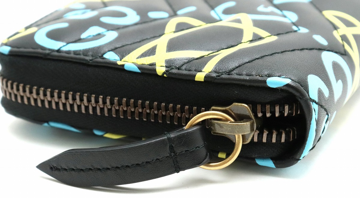 50 Off 新品未使用品 財布 Gucci グッチggマーモントゴーストプリントラウンドファスナー長財布 レザーブラック黒イエロー黄色ライトブルー水色 良質