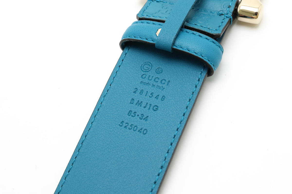 New unused GUCCI micro island belt Silver hardware leather turquoise blue (1745 | eBay