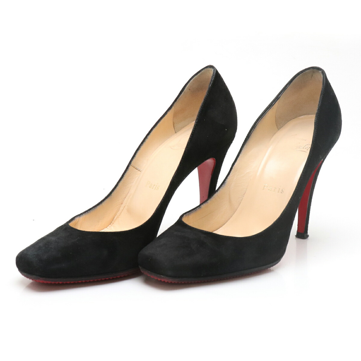 楽天市場 靴 Christian Louboutin クリスチャン ルブタン パンプス スクエア スエード レザー ブラック 黒 サイズ36 中古 ブルーミン 森田質店