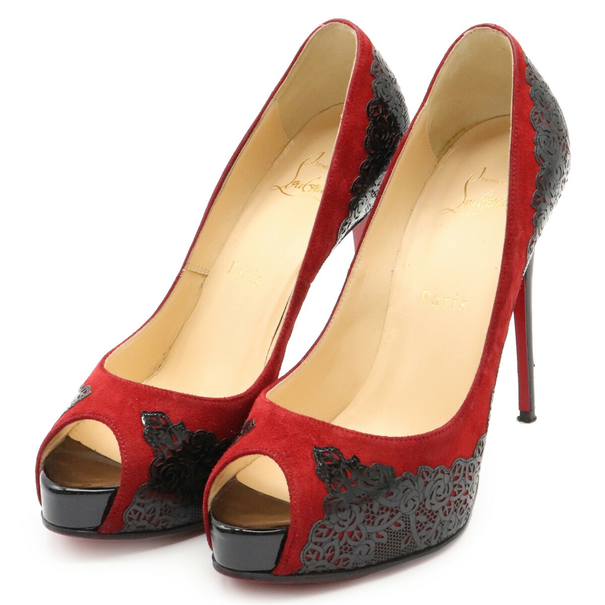 楽天市場 靴 Christian Louboutin クリスチャン ルブタン Veramucha 1 ハイヒール パンプス パテント スエードレザー ブラック レッド 37 24cm 中古 ブルーミン 森田質店