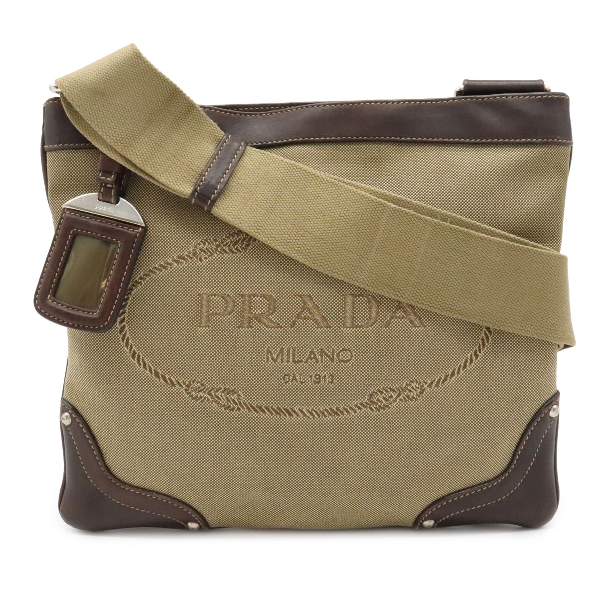 大人気新品新作 バッグ Prada バッグ プラダ レザー ショルダーバッグ ブラウン ロゴジャガード カーキ 斜め掛け ショルダーバッグ メッセンジャーバッグ キャンバス ブラウン 茶 中古 ブルーミン 森田質店