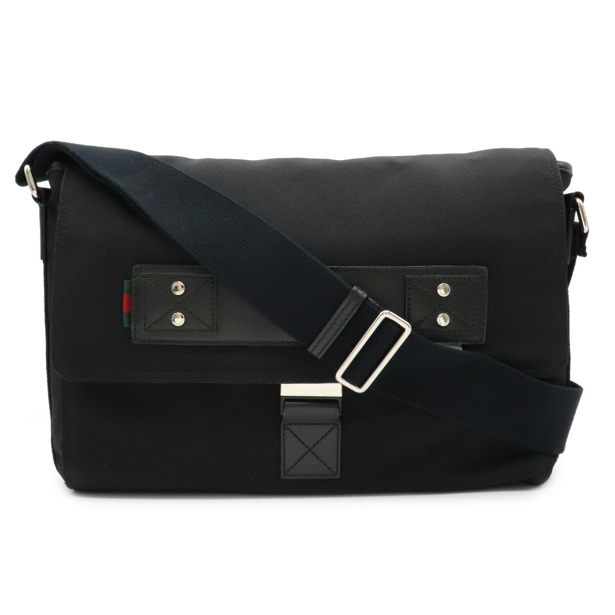 独特な店 ショルダーバッグ グッチ バッグ Gucci メッセンジャーバッグ 中古 シルバー金具 ブラック 黒 レザー ナイロンキャンバス 斜め掛け Mappikab Go Id