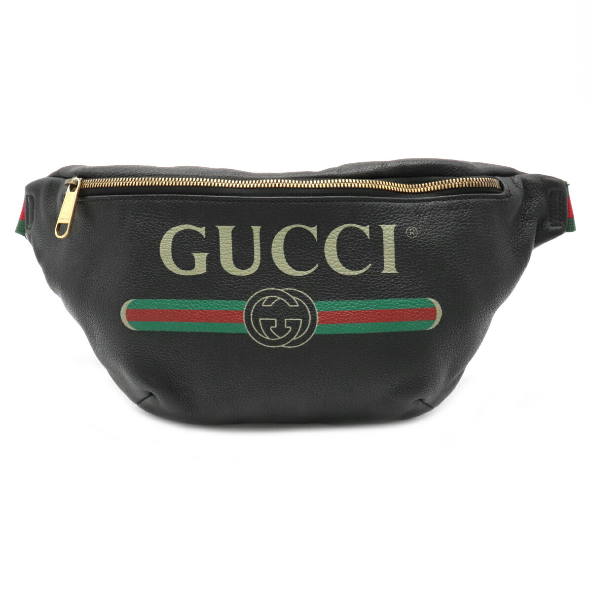 楽天市場 バッグ Gucci グッチ グッチプリント ベルトバッグ ウエストポーチ ボディバッグ レザー ブラック 黒 グリーン レッド ゴールド金具 中古 Blumin 楽天市場店