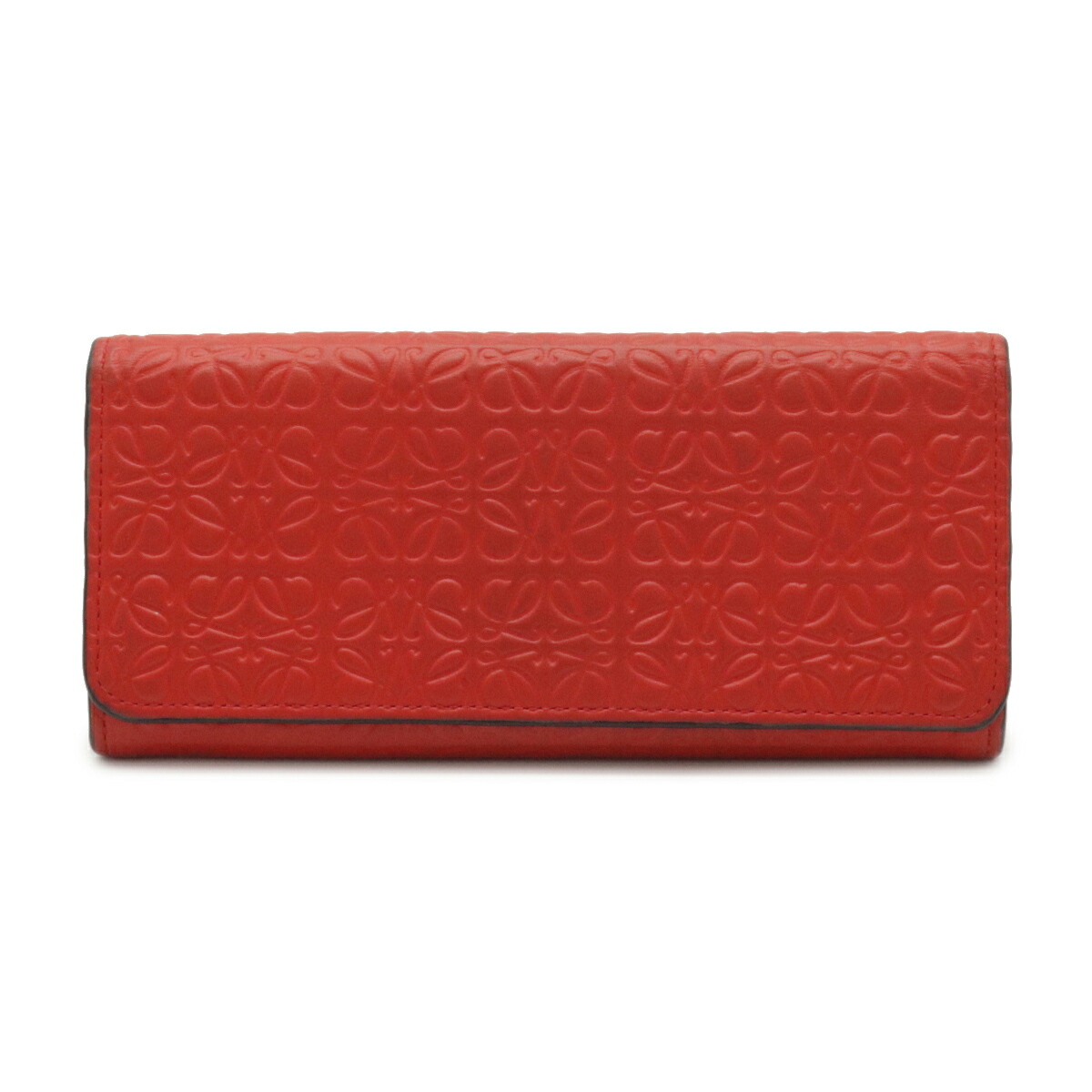 LOEWE Anagram Repeat Zippy Wallet Round Fastener Purse Embossed Leather Red LOEWE Anagram Repeat Zippy Wallet Round Fastener Purse Embossed Leather Red