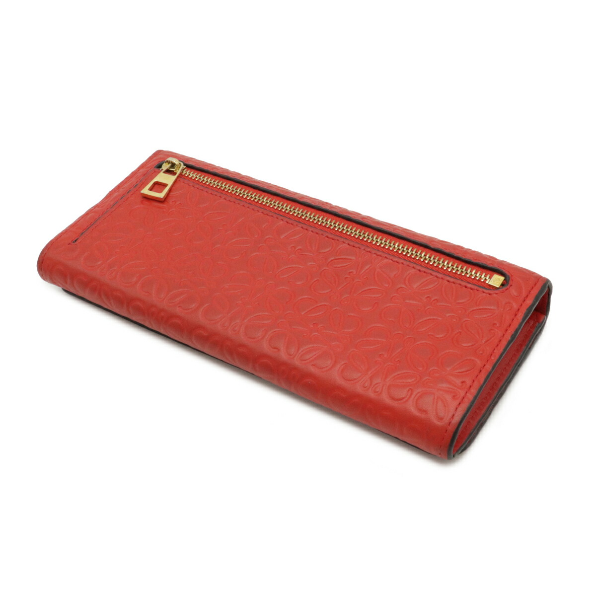 LOEWE Anagram Repeat Zippy Wallet Round Fastener Purse Embossed Leather Red LOEWE Anagram Repeat Zippy Wallet Round Fastener Purse Embossed Leather Red