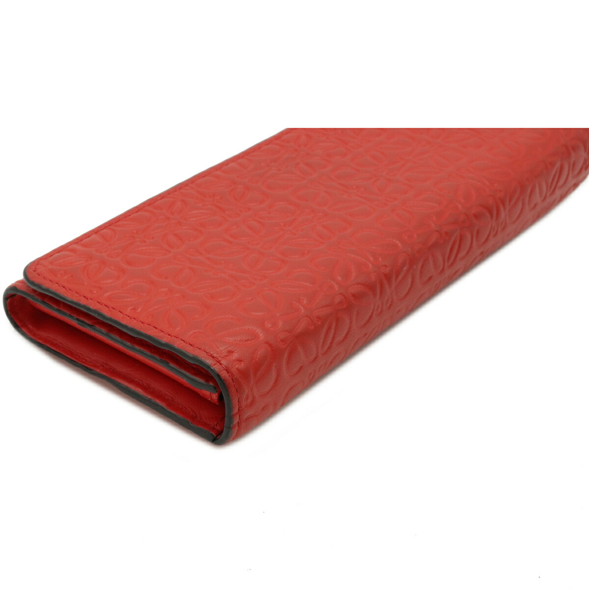 LOEWE Anagram Repeat Zippy Wallet Round Fastener Purse Embossed Leather Red LOEWE Anagram Repeat Zippy Wallet Round Fastener Purse Embossed Leather Red