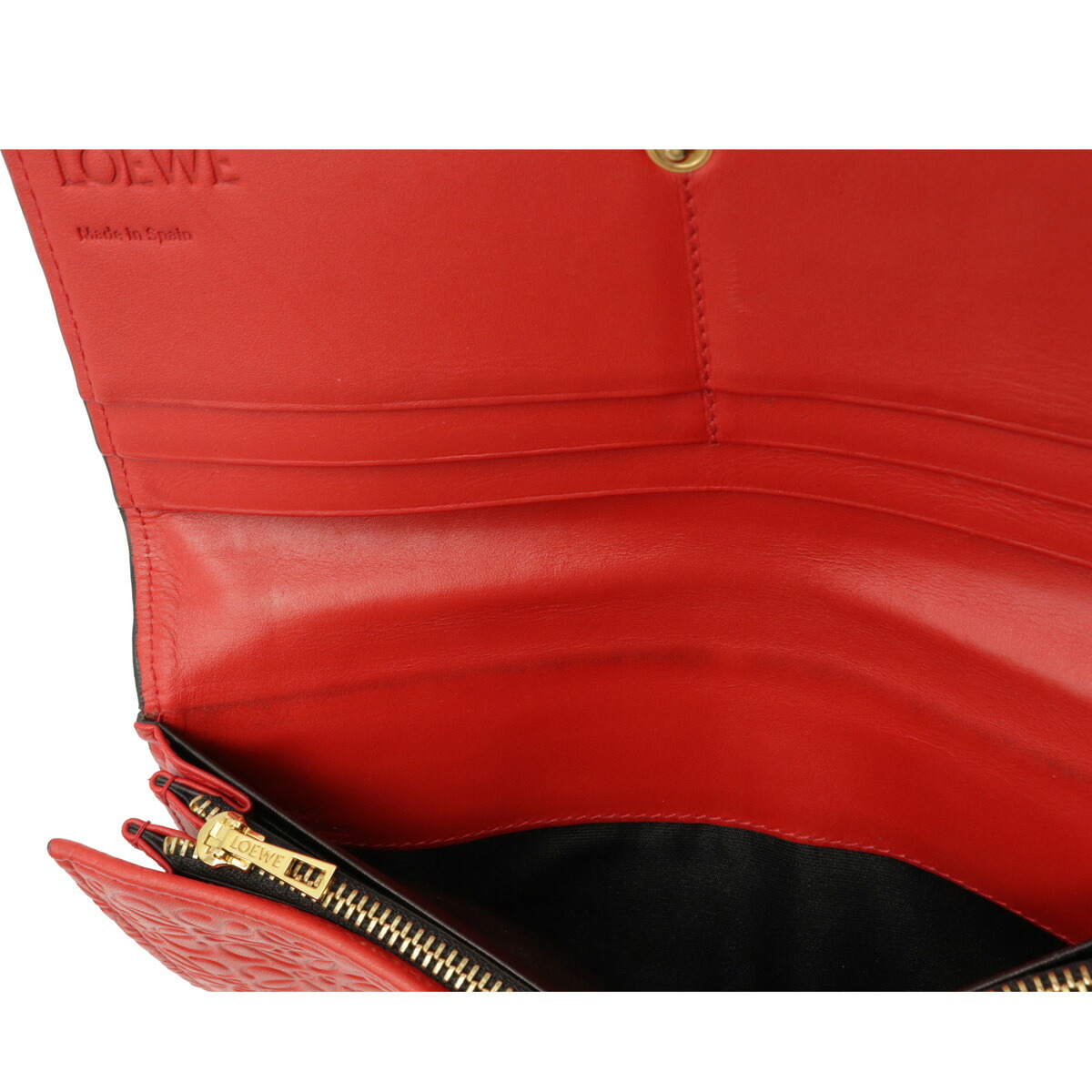 LOEWE Anagram Repeat Zippy Wallet Round Fastener Purse Embossed Leather Red LOEWE Anagram Repeat Zippy Wallet Round Fastener Purse Embossed Leather Red