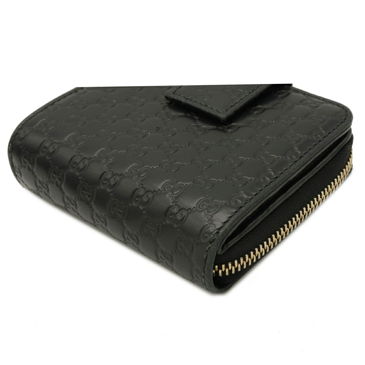財布 Gucci グッチ マイクログッチシマ コンパクトウォレット ラウンドファスナー 2つ折り財布 二つ折り レザー ブラック アウトレット品 中古 Mozago Com