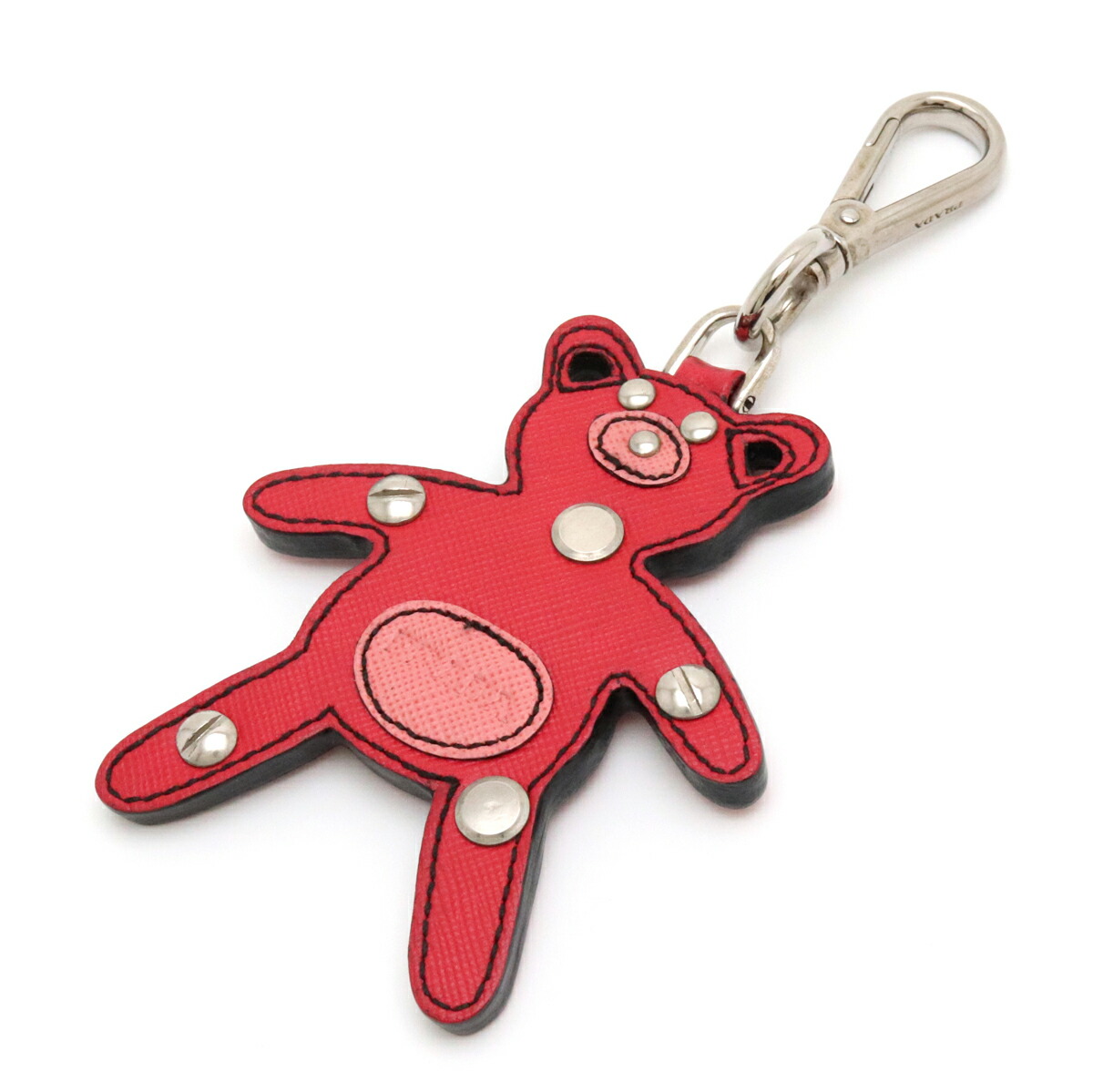 Prada プラダ ベアー クマ キーホルダー バッグチャーム キーリング サフィアーノ レザー メタル ピンク シルバー金具 2ar245 中古 septicin Com