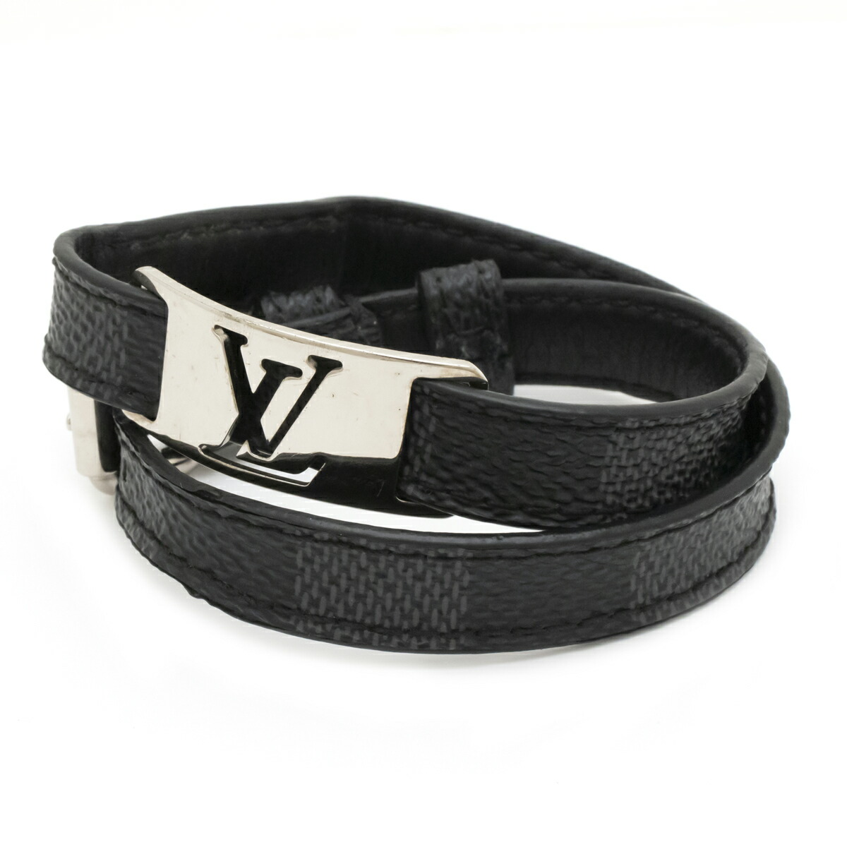 ジュエリー Louis Vuitton ルイ ヴィトン ダミエグラフィット ブラスレ サインイット メンズ ブレスレット 二重巻き 2連 シルバー金具 M6613e 中古 Psicologosancora Es