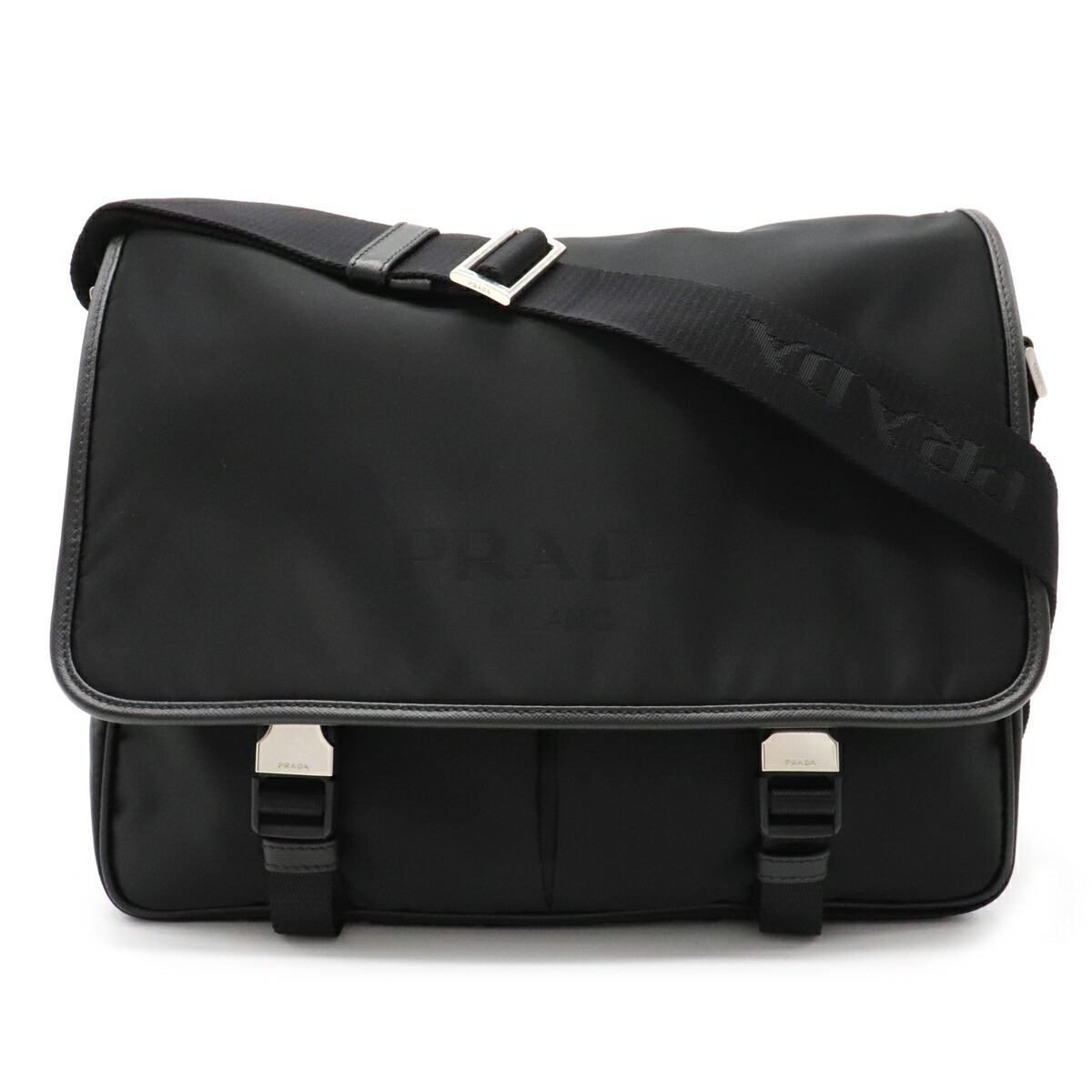 バッグ Prada プラダ ロゴジャガード ショルダーバッグ メッセンジャーバッグ 斜め掛け ナイロン レザー Nero 黒 ブラック シルバー金具 2vd793 中古 Andapt Com