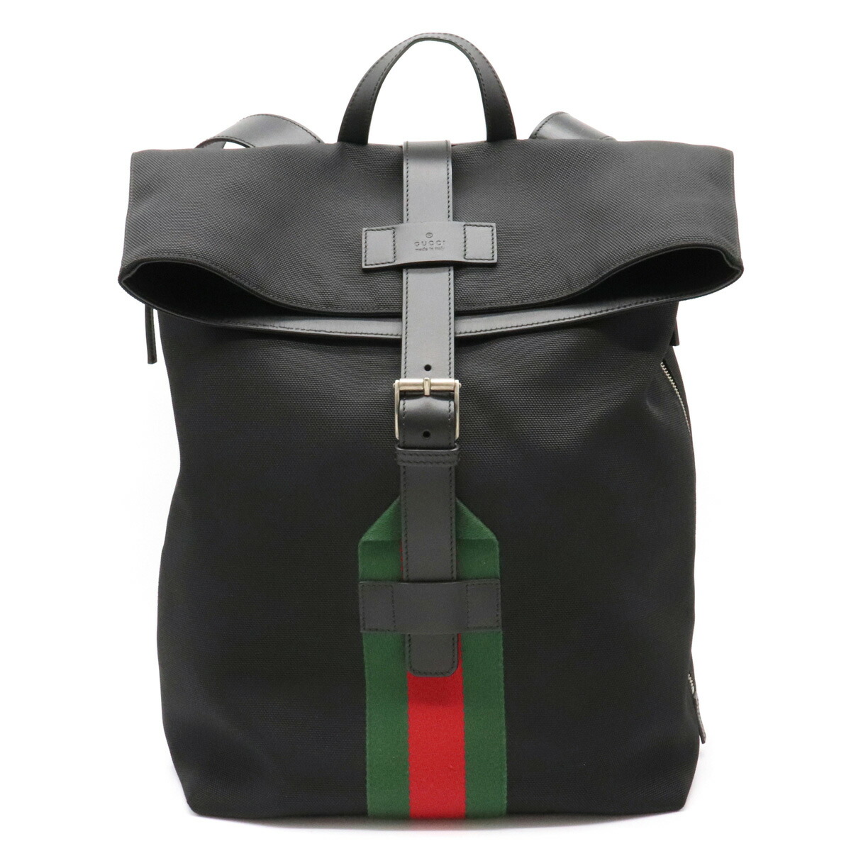 バッグ Gucci グッチ グッチ バンド ブラック テクノキャンバス バックパック リュックサック レザー 黒 ブラック 緑 グリーン 赤 レッド 中古 Daicelssa Az Com