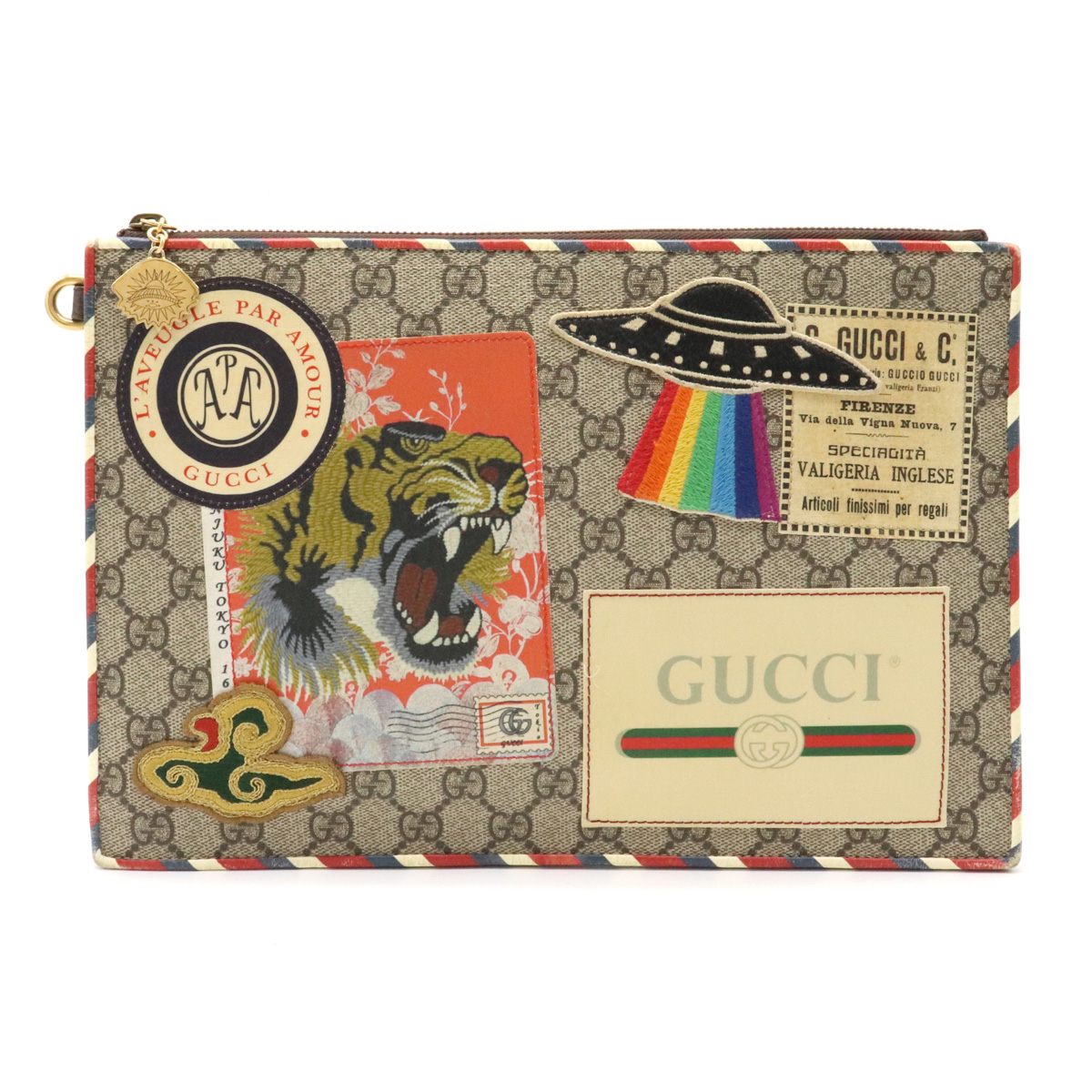 バッグ Gucci グッチ Ggスプリーム クーリエ クラッチバッグ セカンドバッグ ワッペン 虎 タイガー Ufo レザー ベージュ マルチカラー 中古 Vanderbiltsynesis Org