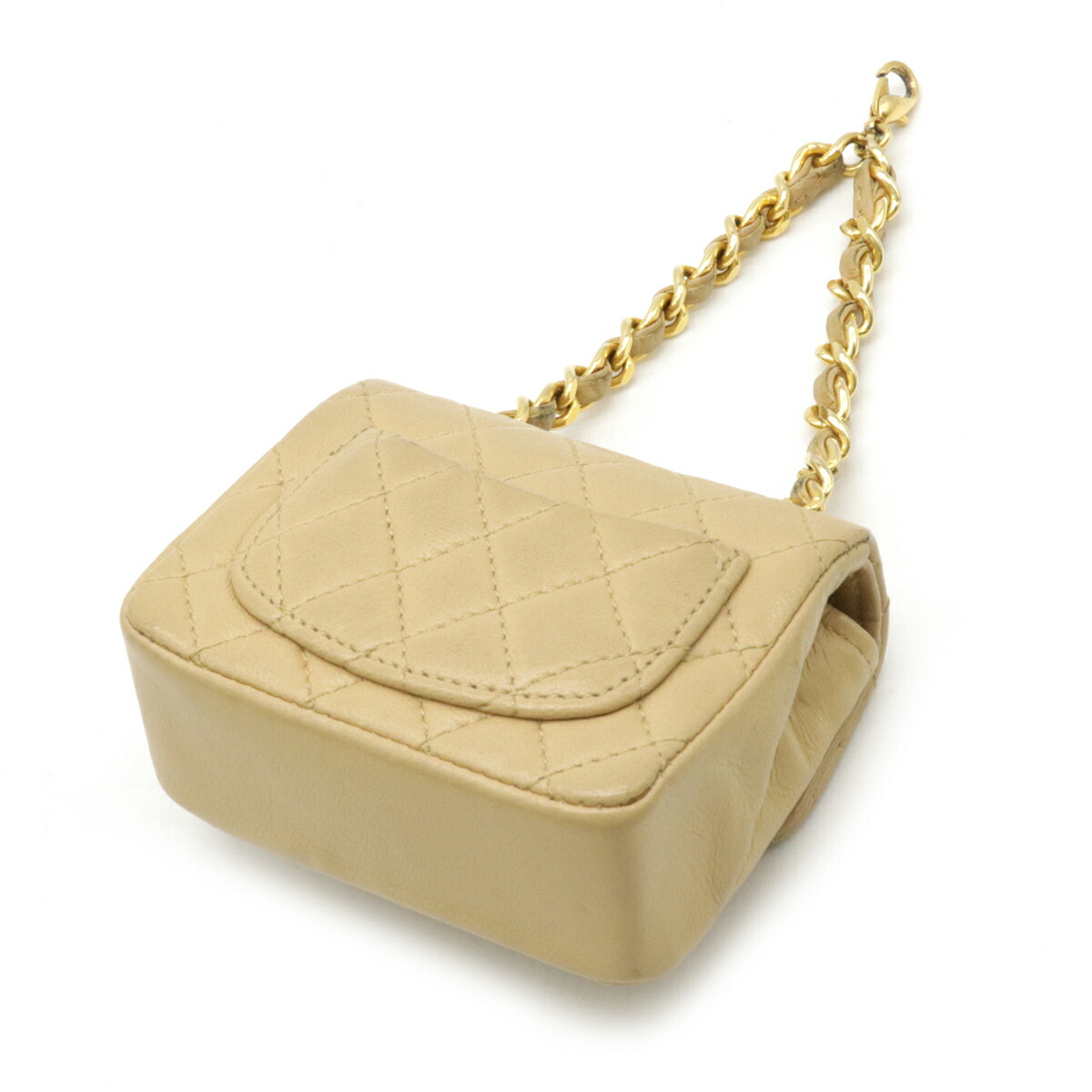 【財布】CHANELシャネルミニミニマトラッセココマークバッグチャームキーホルダーチェーンポーチレザーベージュゴールド金具【中古】