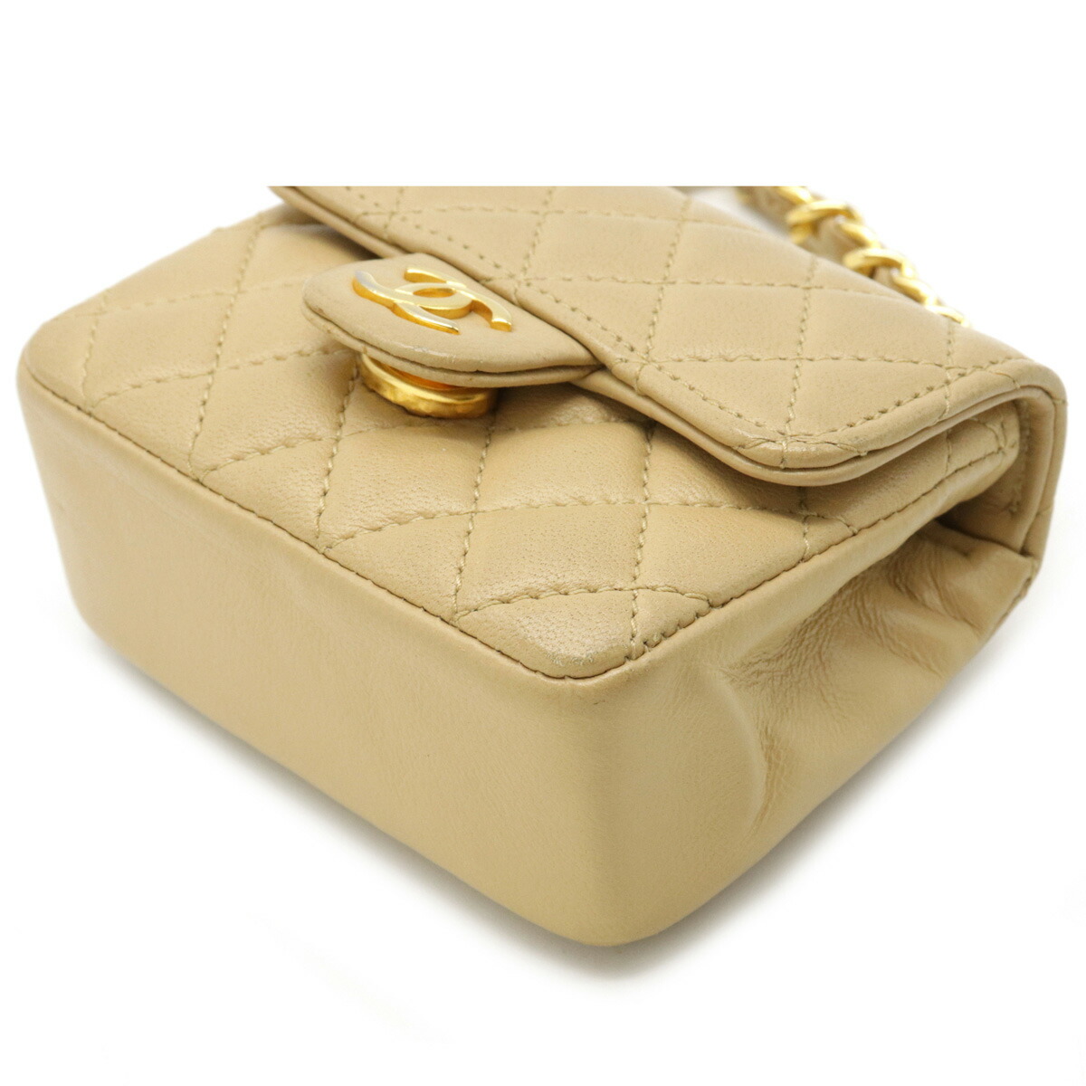 【財布】CHANELシャネルミニミニマトラッセココマークバッグチャームキーホルダーチェーンポーチレザーベージュゴールド金具【中古】