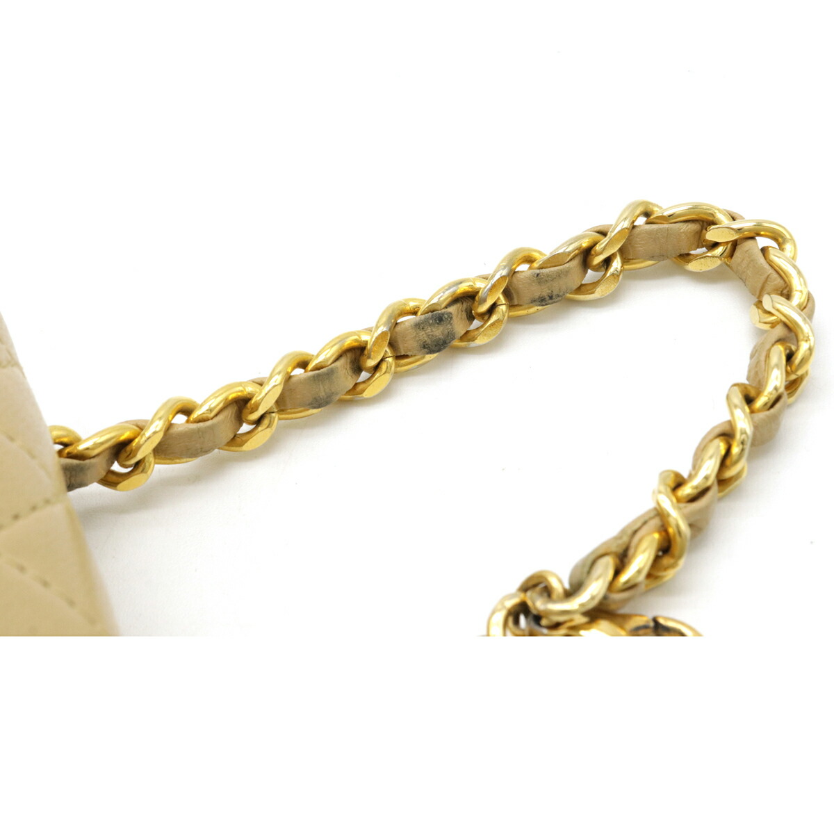 【財布】CHANELシャネルミニミニマトラッセココマークバッグチャームキーホルダーチェーンポーチレザーベージュゴールド金具【中古】