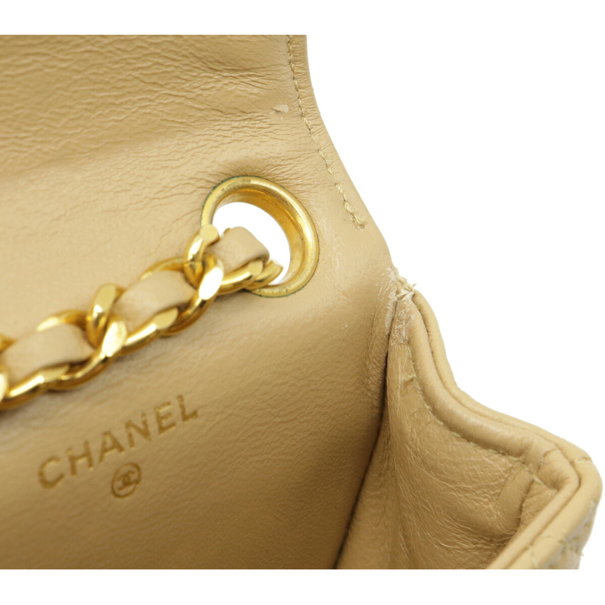 【財布】CHANELシャネルミニミニマトラッセココマークバッグチャームキーホルダーチェーンポーチレザーベージュゴールド金具【中古】