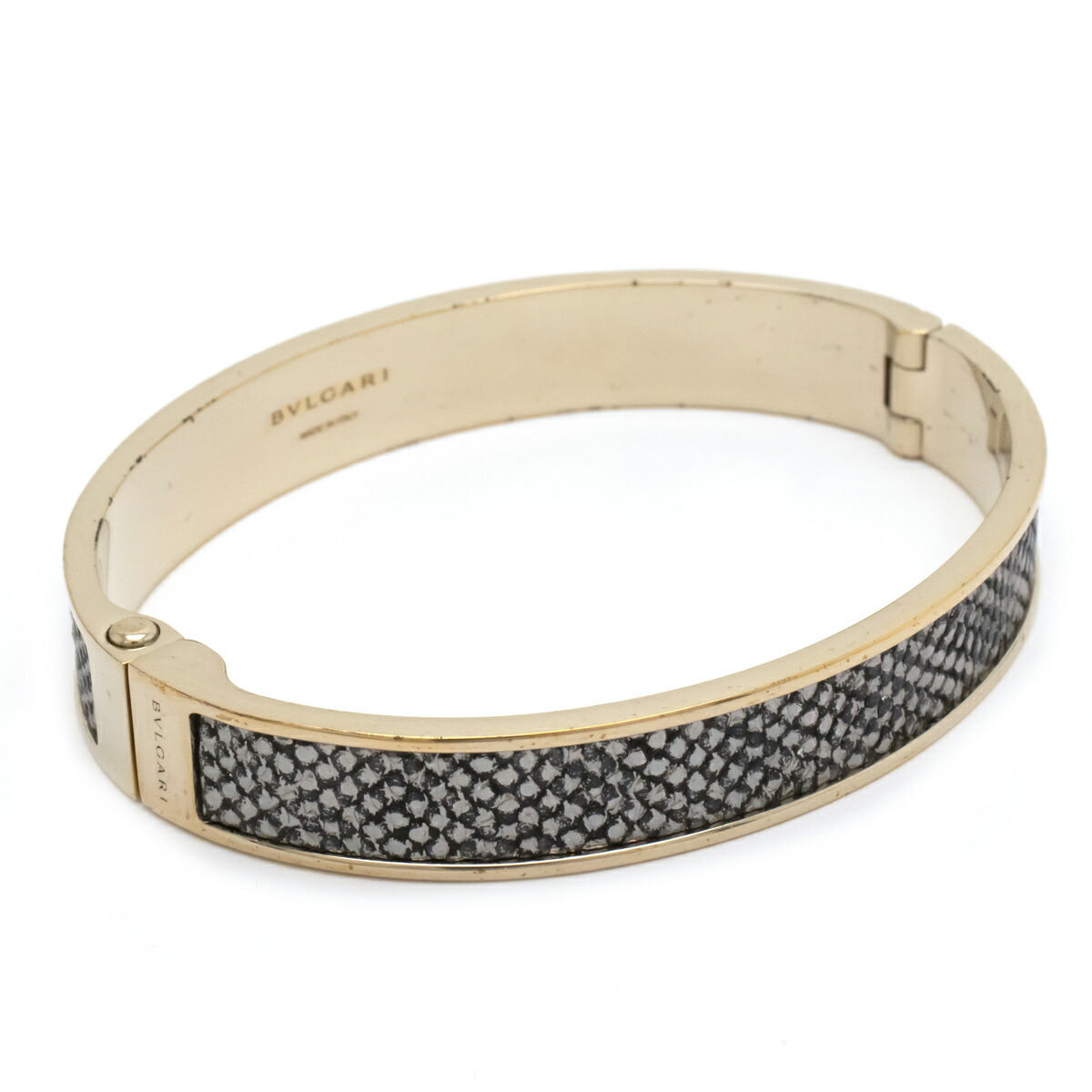 BVLGARI ブルガリ バングル ブレスレット レザー メタリック GP ゴールドカラー