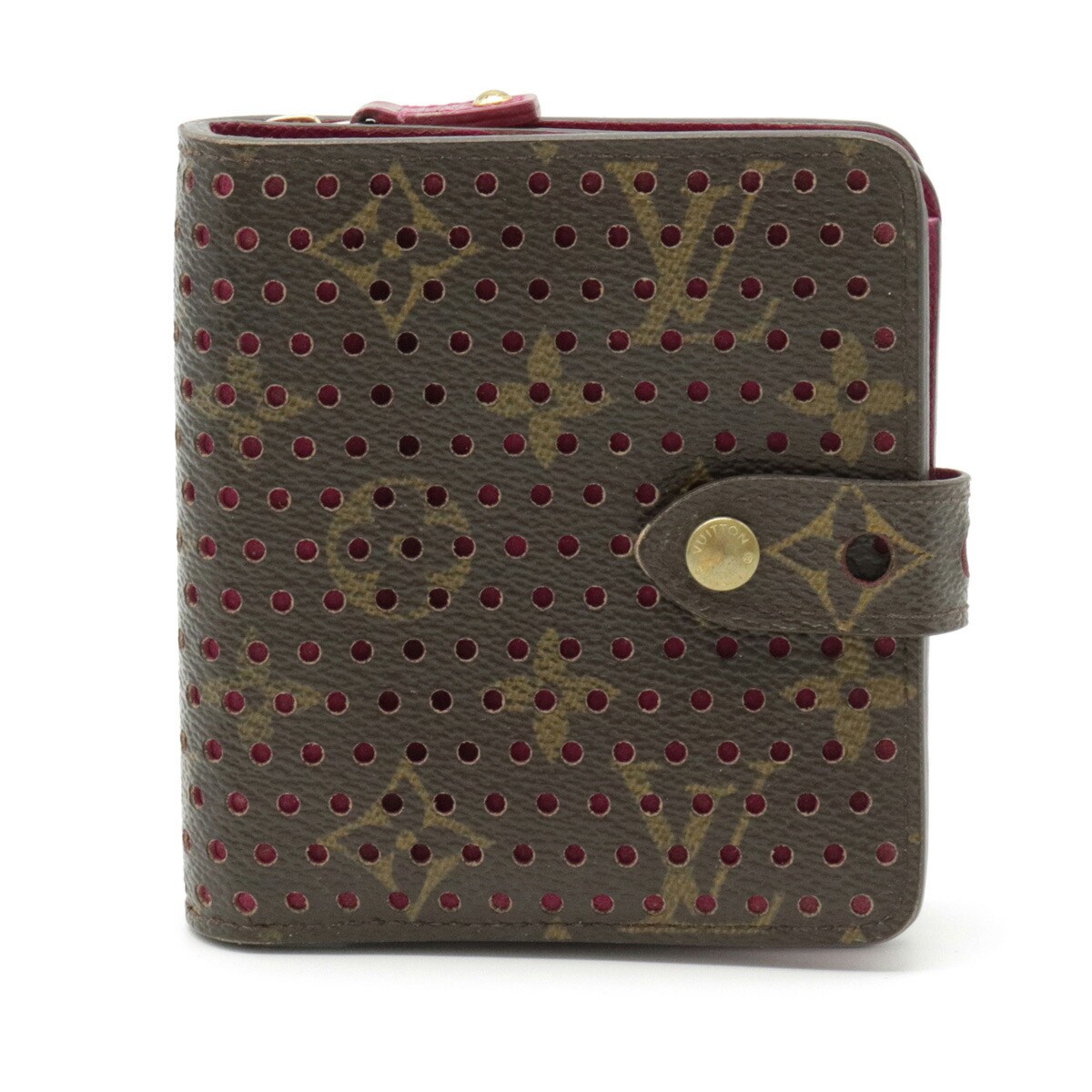 【財布】LOUIS VUITTON ルイ ヴィトン モノグラムペルフォ コンパクト ジップ 2つ折財布 二つ折り財布 パンチング フューシャ ピンクパープル M95188 【中古】