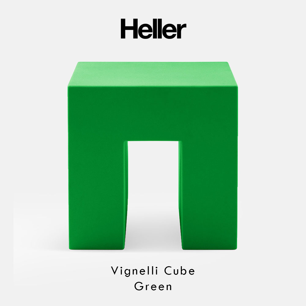Heller / Vignelli Cube(Green)｜ヘラー ヴィグネッリキューブ デザイナーズ 腰かけ 室内装飾 腰かけ 屋内外兼用 ミニマル 分かりやすい 今めかしい 緑であること｜118680