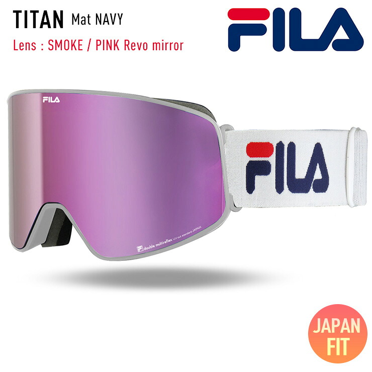 FILA フィラ スノーボード ゴーグル FG1701J-2 [Mat WHITE] SMOKE / PINK Revo mirror ゴーグル 平面 スキー ゴーグル｜ぼーだまん