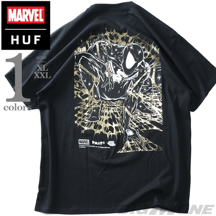 大きいサイズ メンズ HUF ハフ ｘ MARVEL マーベル スパイダーマン 半袖 Tシャツ SPIDER-MAN ARACHKNIGHT GOLD TEE USA直輸入 ts02728