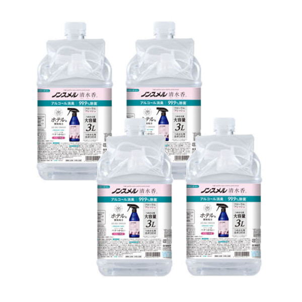 ノンスメル清水香 フローラルフレッシュの香り つめかえ 大容量 3Ｌ&times;4【4個セット】 布 衣類 消臭 除菌 ウイルス除去 汗 タバコ｜ビネットＳｈｏｐ店
