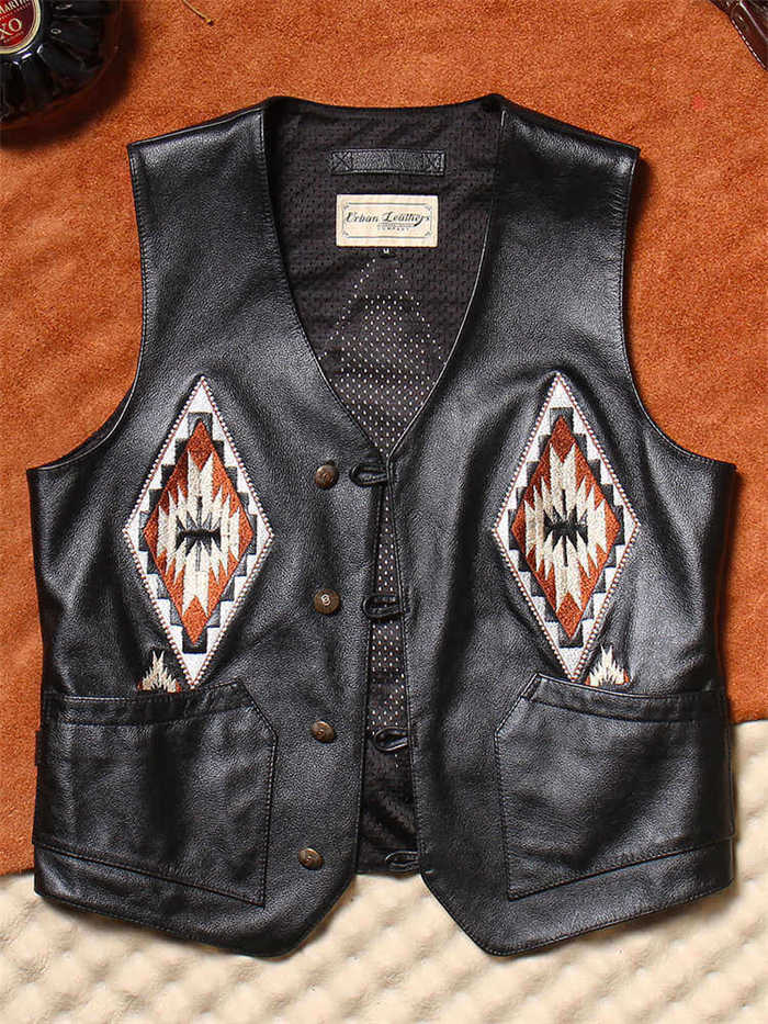 楽天市場】本革ベスト 牛革 ステッチワッペン 刺繍 バイク アウター 袖